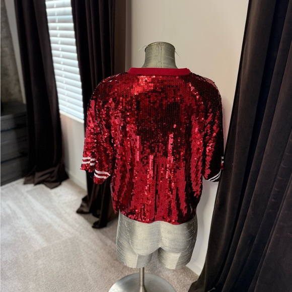 Red Sequin Top with Large T - Picture 2 of 2
